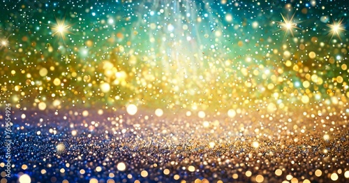 A vibrant background with a cascade of glittering bokeh effects resembling a starry galaxy. The image captures a festive atmosphere with a spectrum of rainbow colors. © video rost