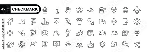 Checkmark  editable stroke icon set. Accept, agree, selected, confirm, approve, correct, complete, checklist and more. Vector illustration.