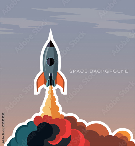 smoke of the launch pad Shuttle flies into space