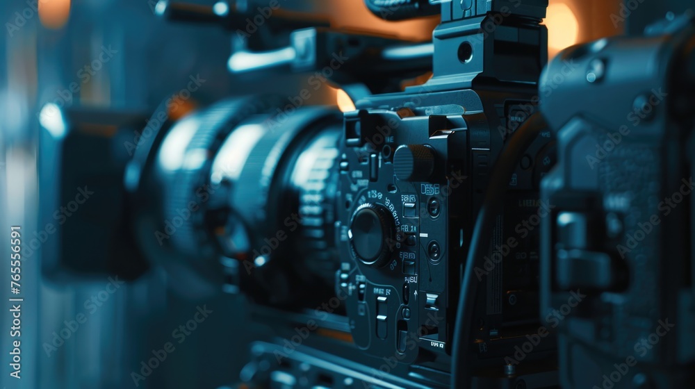 Close up view of a camera with blurred background. Perfect for photography and technology concepts