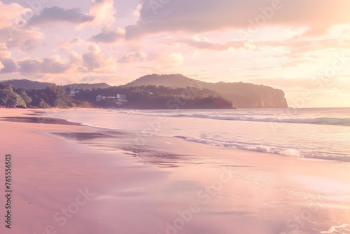 Tranquil Pastel Sunrise: H5 Background Featuring a Peaceful Beach Awakening to Gentle Ocean Rhythms