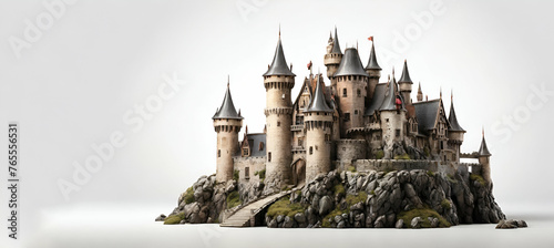 3D Old Castle: Collection of Enchanting with white isolate by white background generative by ai..