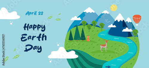 Happy Earth Day banner. Environmental safety. Vector colorful banner template.