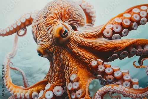 Vibrant painting of an octopus in the ocean, perfect for marine-themed designs