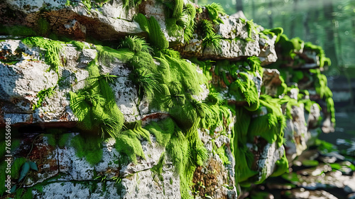 Close-up of moss-covered forest ground  highlighting the intricate green textures and natural beauty of the environment