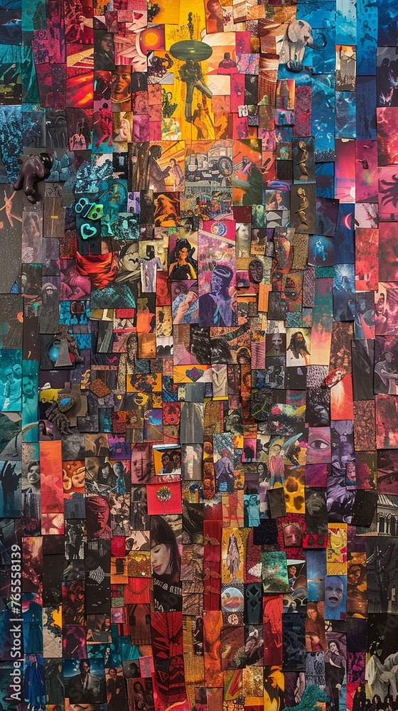 Imagine a collage of diverse cultural symbols intertwining in a vibrant tapestry Use a top-down perspective to symbolize the depth of history embedded in each layer Capture the essence of how collecti