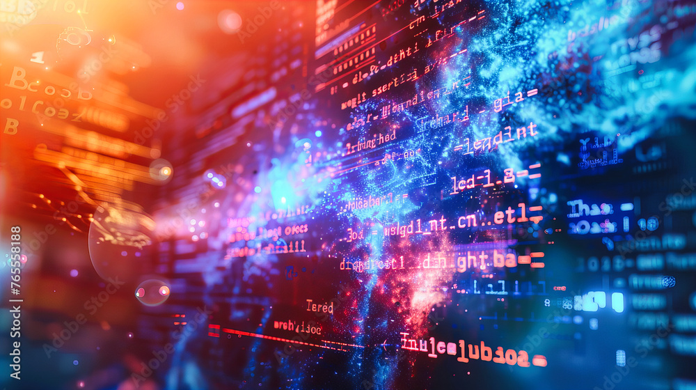 Coding and software development concept, emphasizing the intricate world of computer programming and digital information technology Coding and software development concept, emphasizing the intricate world of computer programming and digital information technology