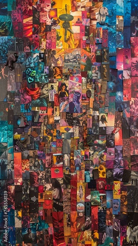 Imagine a collage of diverse cultural symbols intertwining in a vibrant tapestry Use a top-down perspective to symbolize the depth of history embedded in each layer Capture the essence of how collecti