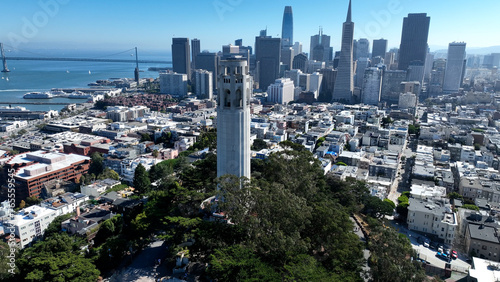 Coit Tower At San Francisco In California United States. Downtown City Skyline. Transportation Scenery. Coit Tower At San Francisco In California United States. 