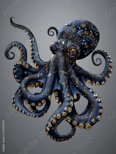 A realistic octopus sculpture suspended from the ceiling, creating a unique and eye-catching display photo