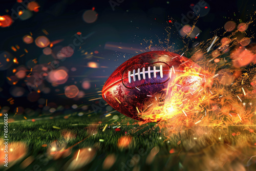 Sparkling bursts of light and vibrant hues erupting from a football, signaling the electrifying moments soon to unfold on the football field ,3d render