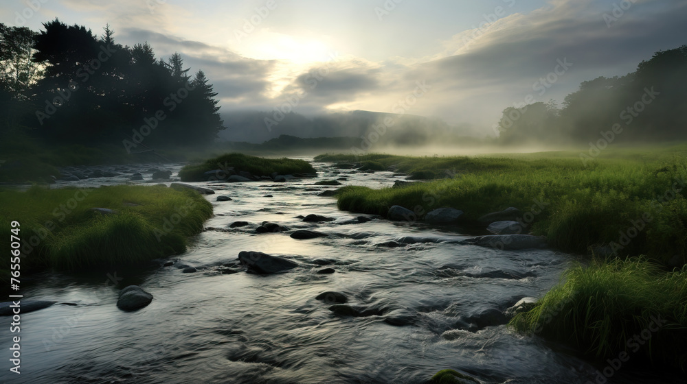 misty morning on the river.