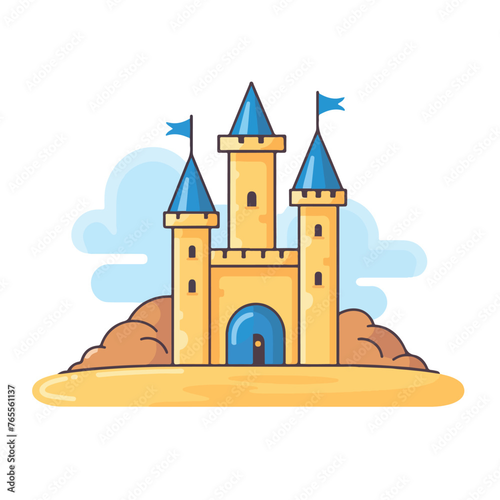 castle sand with flag summer icon flat vector 