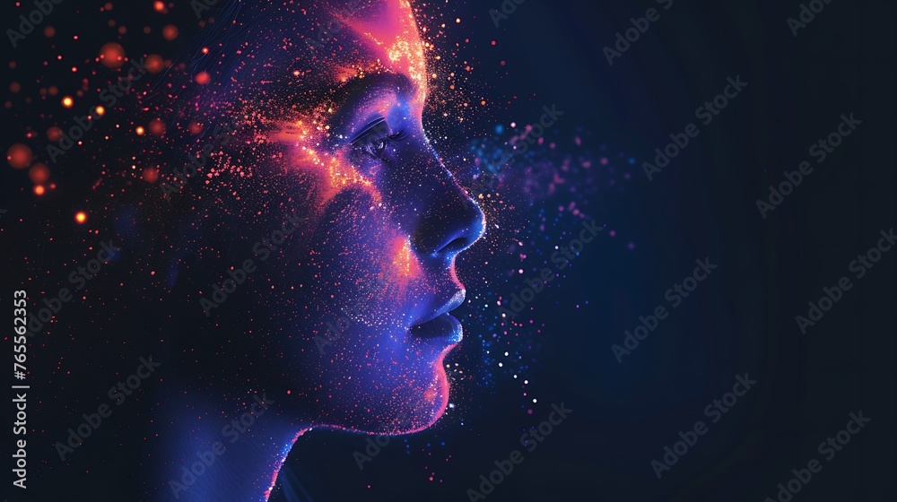 Gradient and glowing particle face. Generative Ai Gradient and glowing particle face. Generative Ai