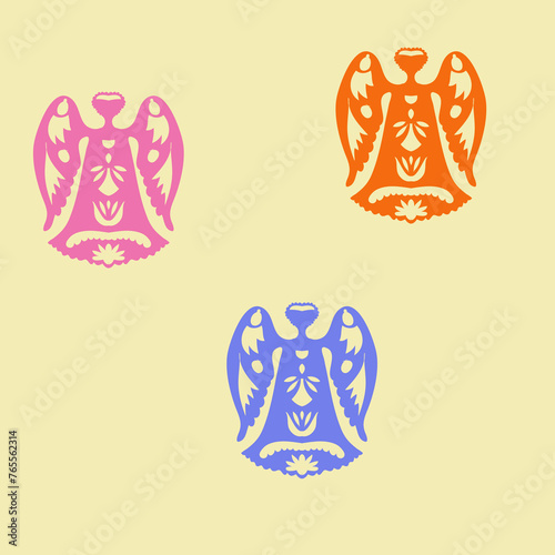 Stylized colored angels. Hand drawn.