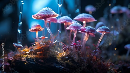 Magical neon mysterious mushrooms 