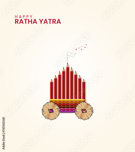 Happy Ratha yatra, Indian festival Ratha Yatra of Lord Jagannath, Odisha Rath, vector illustration, creative concept for banner, poster vector illustration. photo