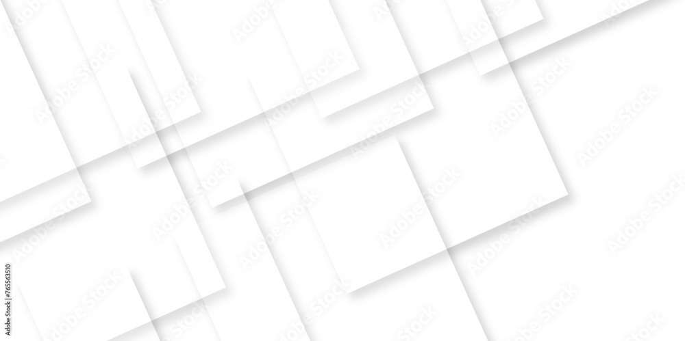 Abstract white background square pattern on banner with shadow.  White color technology concept geometric line vector background.