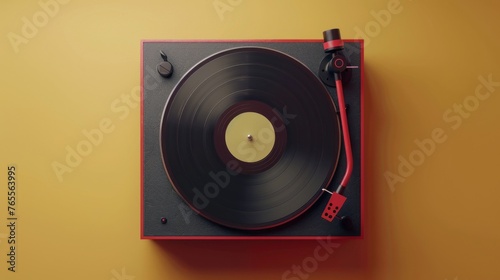 Vintage turntable with a rotating vinyl record