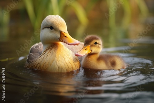 Affectionate relationship between duck mom and her son