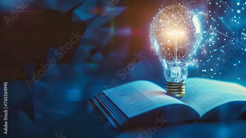 Creative Concept with Lightbulb and Open Book, Idea and Innovation Symbol, Bright Education and Knowledge