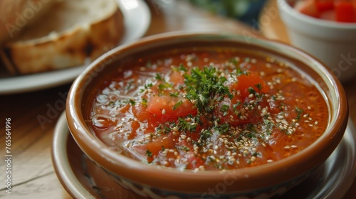 Delicious looking tomato soup. Turkish name; Domates corbasi photo