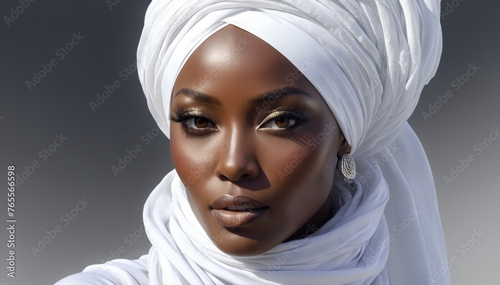 A beautiful lady in a pristine turban and radiant earrings gracing her left cheek A beautiful lady in a pristine turban and radiant earrings gracing her left cheek