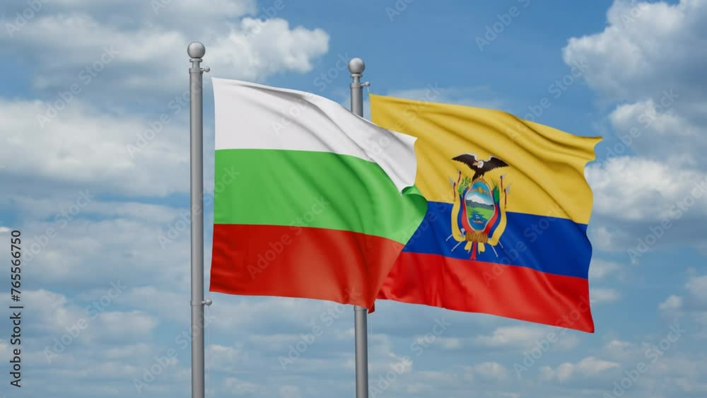 Ecuador and Bulgaria two flags waving together, looped video, two country relations concept Ecuador and Bulgaria two flags waving together, looped video, two country relations concept