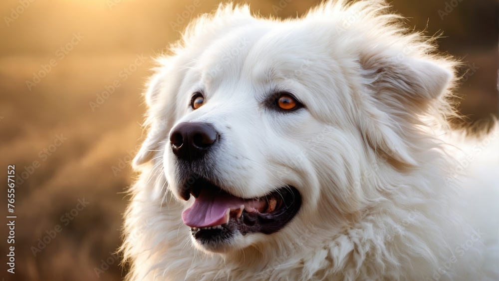  White dog face, sunlight grass background - Optimized for SEO