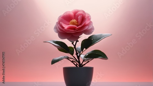 Wallpaper Mural  A stunning image featuring a pink flower in a black vase against a pink backdrop, illuminated by natural light from above Torontodigital.ca