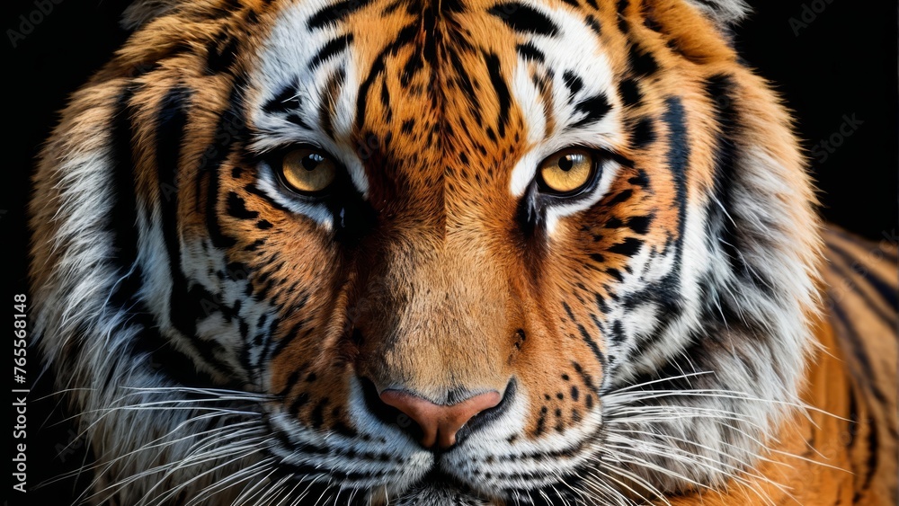  A close-up photo of a tiger on black, showcasing its one piercing yellow eye Optimized for SEO keywords