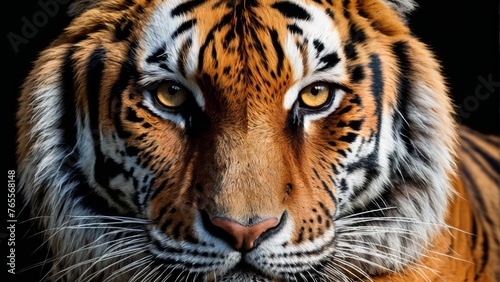  A close-up photo of a tiger on black  showcasing its one piercing yellow eye Optimized for SEO keywords