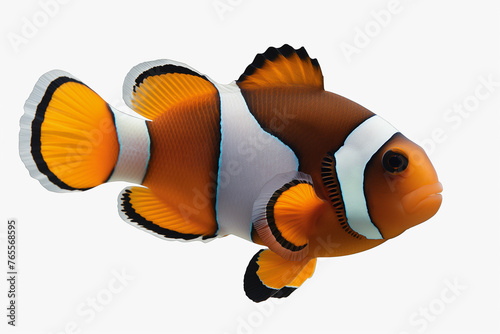a vibrant orange and white clownfish isolated on a white background