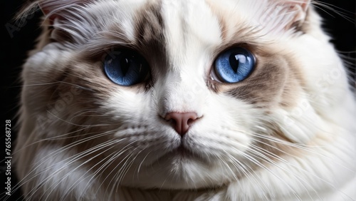  Blue-eyed cat with whiskers in focus