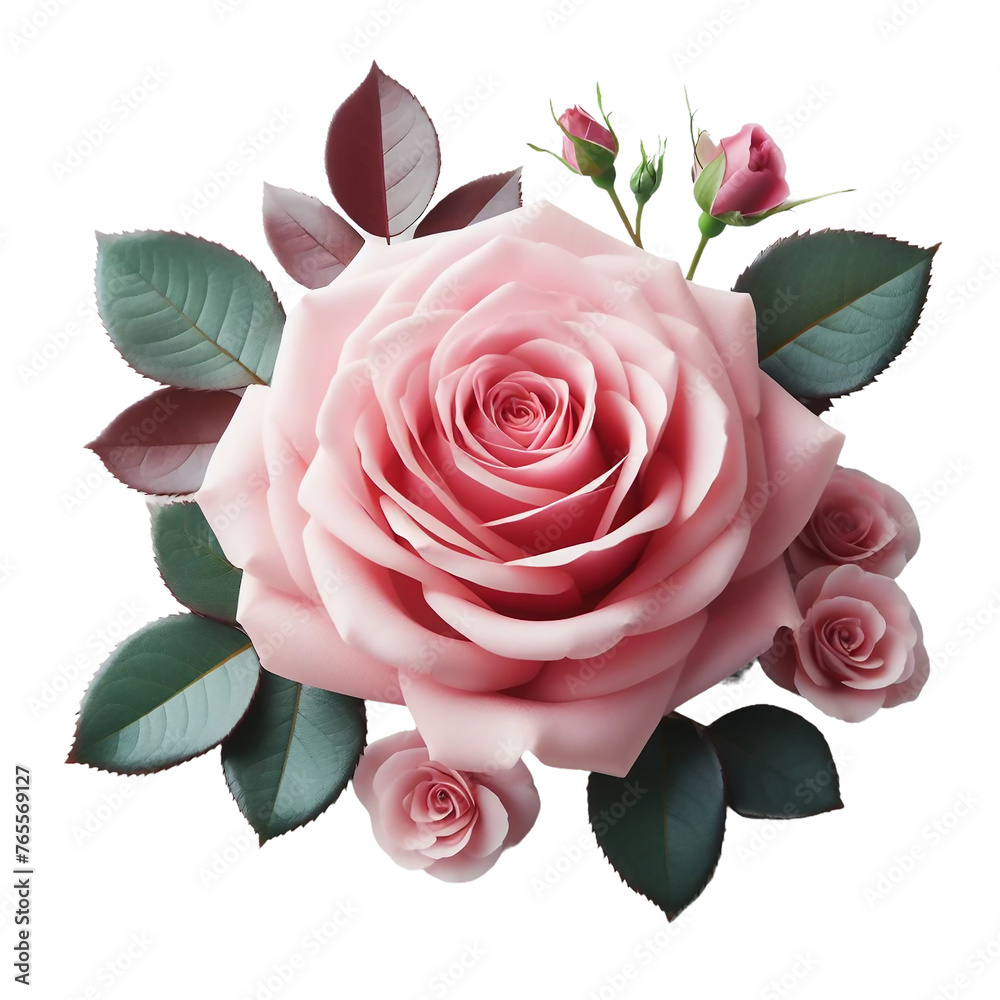 Naklejka premium Bright pink rose flowers closeup. Summer flowers isolated on white background