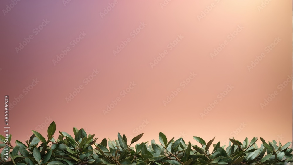  Green leaf plant on pink purple backdrop with white light center