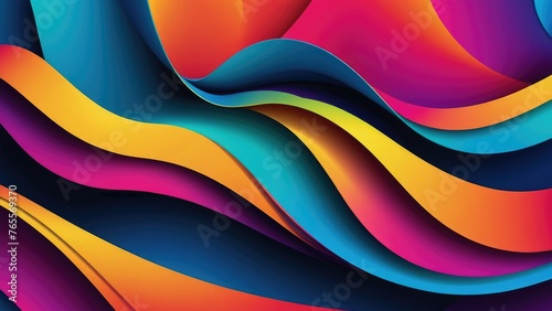 Vector illustration of dynamic flowing waves, cascading delicately across a gradient color background, synergizing as an ideal wallpaper or background for various creative projects such as banners photo