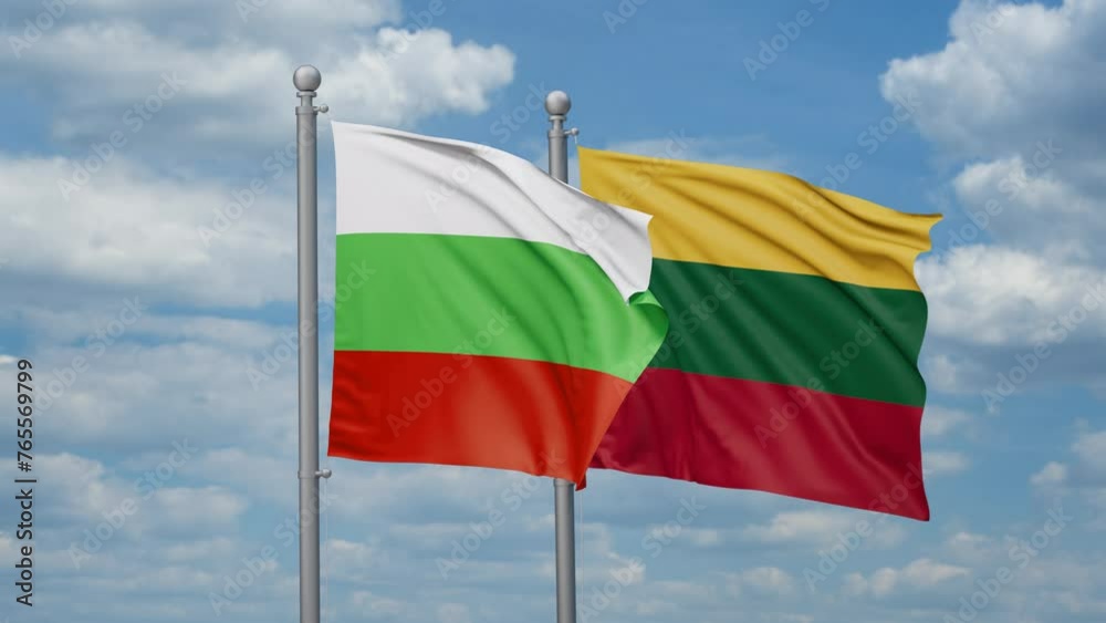 Lithuania and Bulgaria two flags waving together, looped video, two country relations concept Lithuania and Bulgaria two flags waving together, looped video, two country relations concept