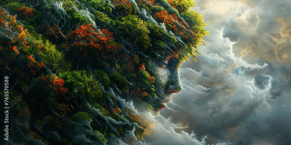 Obraz premium A captivating surrealist illustration of people and nature