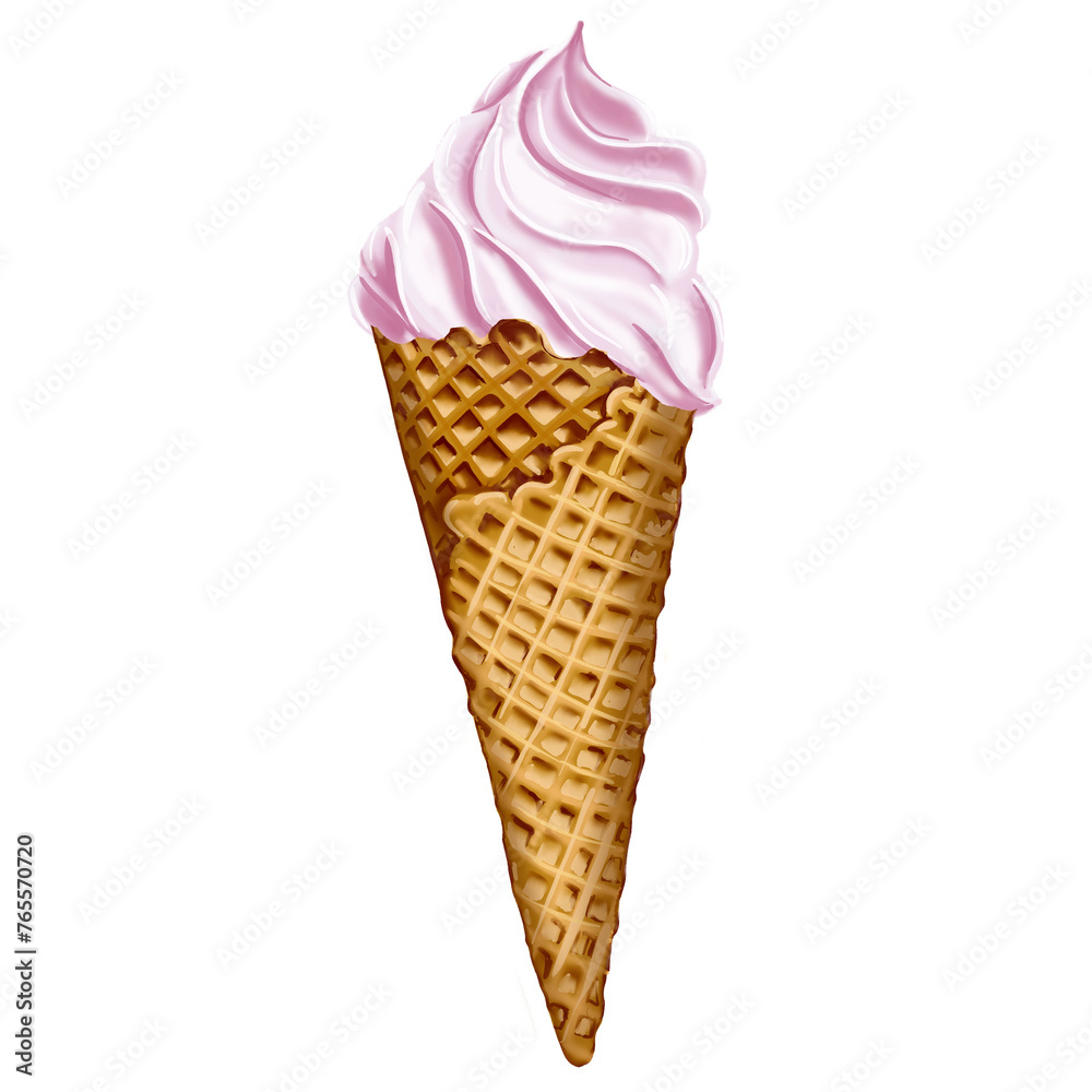 pink ice cream in a cone with chocolate and sprinkles. Didital illustration, imitation watercolor. pink ice cream in a cone with chocolate and sprinkles. Didital illustration, imitation watercolor.