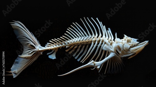 Fish skull isolated black background Generative Ai