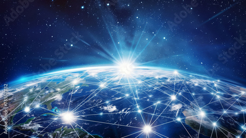 Global Network Connections and Data Exchange Over Earth From Space