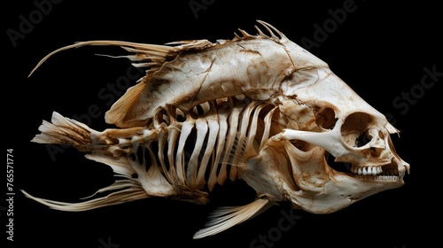 Fish skull isolated black background Generative Ai
