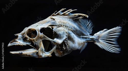 Fish skull isolated black background Generative Ai