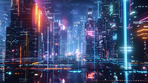 3D city of cyberspace metaverse digital landscape of futuristic background concept. 3d illustration rendering