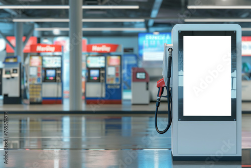Self-service gas station with blank screen Mockup
