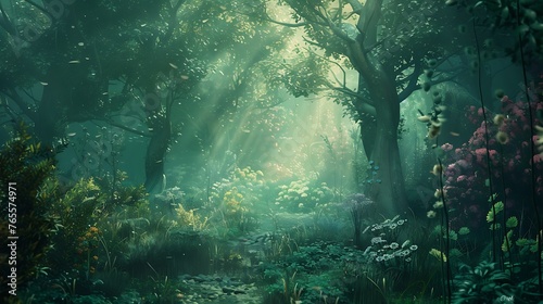 Mystical forest landscape capturing the beauty and magic of nature with a digital art style. Generative Ai