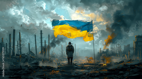 Person with ukrainian flag, ai photo