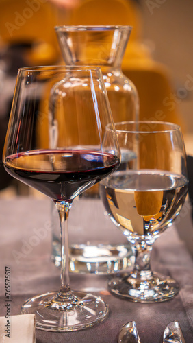 Closeup of a wine glass and a water glass.