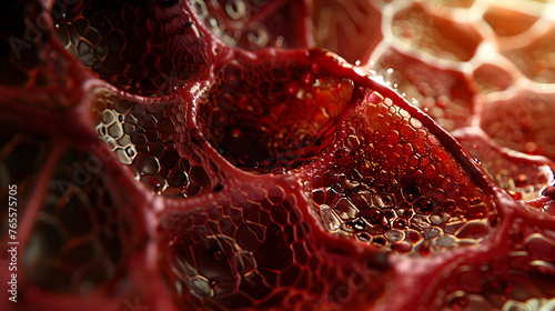 Close-up on the gastric lining, with a focus on the intricate network of blood vessels and glands secreting digestive juices. photo